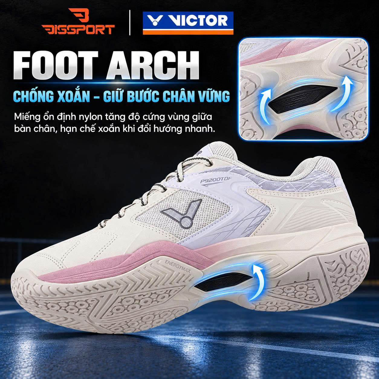 Giày Cầu Lông Victor P9200TDF/LI Chính Hãng - Trắng Tím - Form Ôm - Bám Sàn - Êm Chân - Chống Chấn - Bền Bỉ - Thoáng Khí